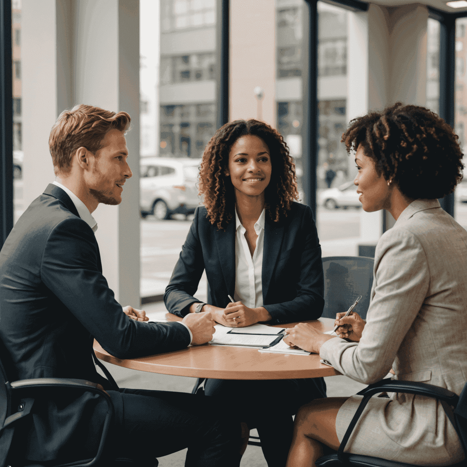 Two people engaged in a mock interview, with one person asking questions and the other responding confidently